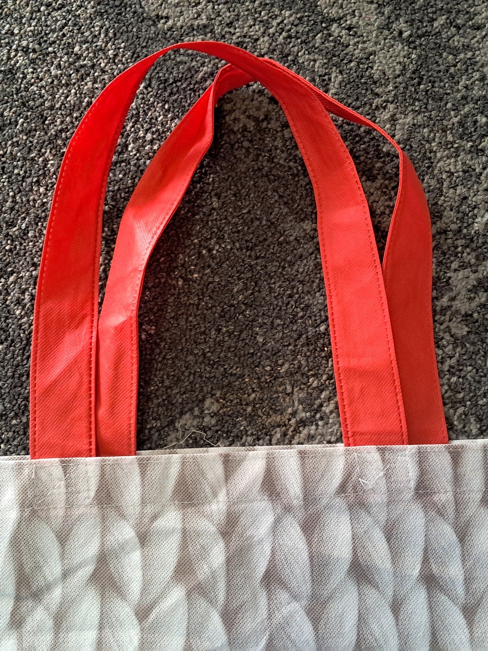 Anthropologie Cream Knit-Pattern Tote with Coral Handles - Picture 3 of 4